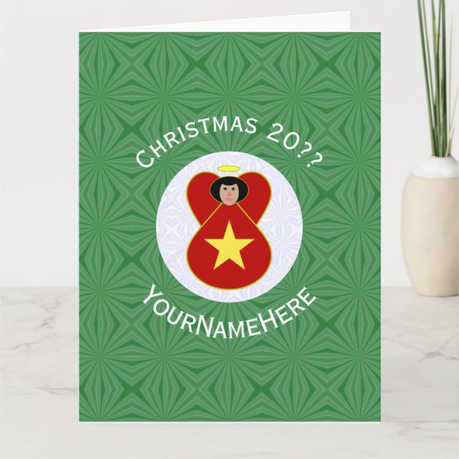 Vietnamese Flag Angel Christmas Personalised Card (Front)