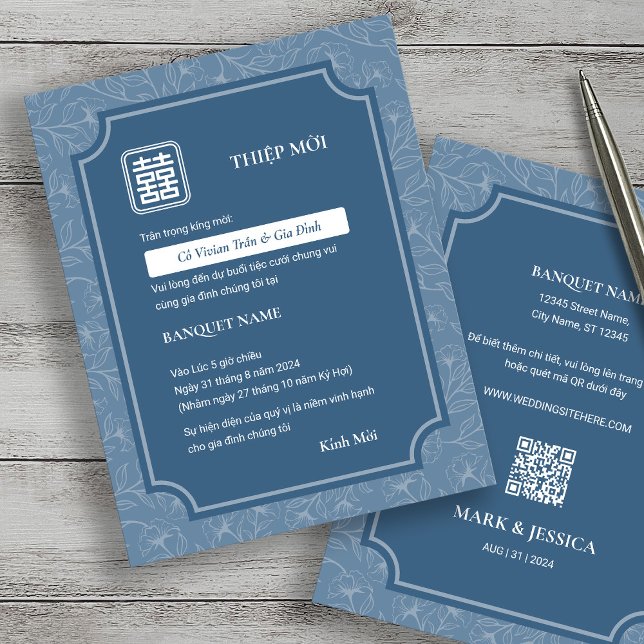 Vietnamese Greyish Blue Song Hy Wedding Thiep Moi (Creator Uploaded)