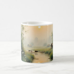 Vietnamese Morning Mist Village Watercolor Art Magic Mug