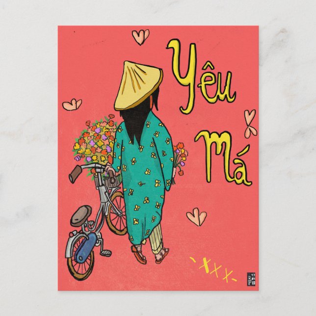 Vietnamese Mum Illustration Mothers Day Gift Postcard (Front)
