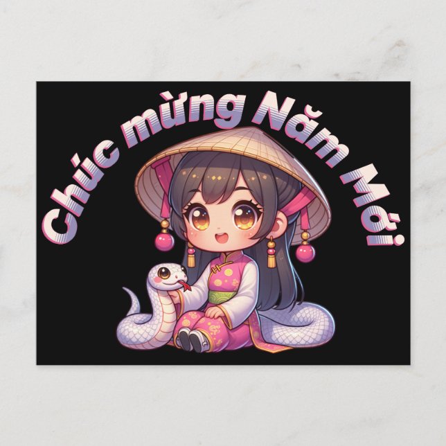 Vietnamese New Year Girl & Snake Postcard (Front)