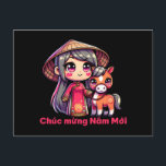 Vietnamese New Year Girl & Snake Postcard<br><div class="desc">Cute Vietnamese New Year girl with a horse to ring in the Year of the Horse.</div>