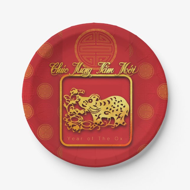 Vietnamese New Year OX paper-cut PP Paper Plate (Front)