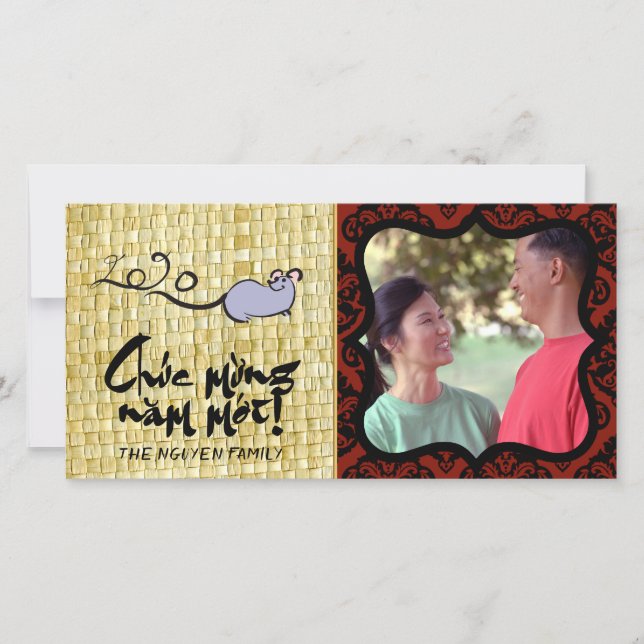 Vietnamese New Year Rat 2020 Family Greeting TYC2 Thank You Card (Front)