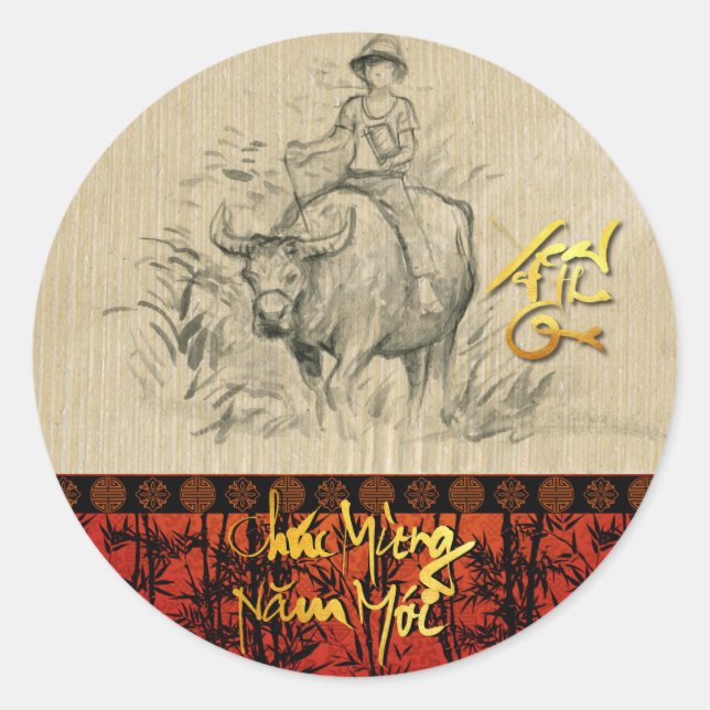 Vietnamese New Year Têt OX and Child 2021 RS Classic Round Sticker (Front)