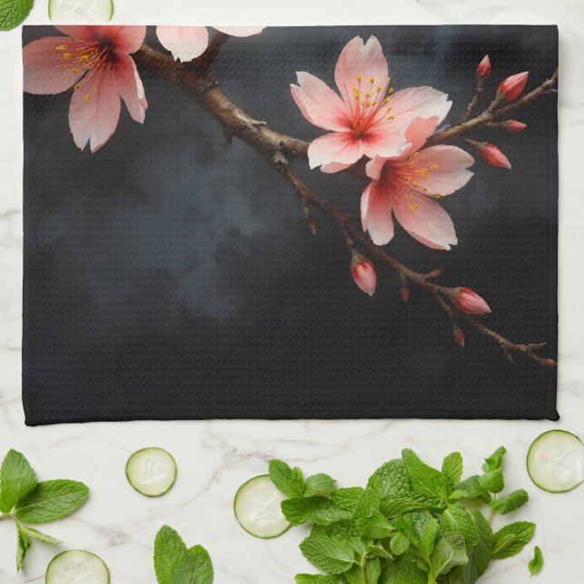 Vietnamese Peach Blossom Art Tea Towel (Folded)