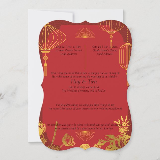Vietnamese Red Invitation. Announcement (Front)