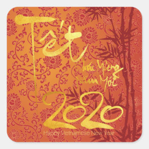 Vietnamese Têt 2020 in gold decorated Square S Sticker