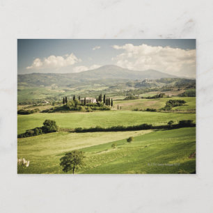 View across Tuscan landscape to farmhouse and 2 Postcard