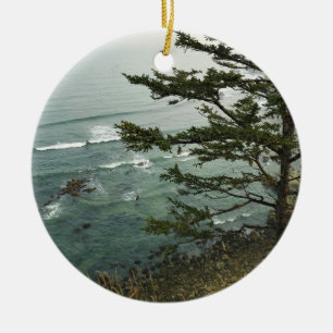 View at Simpson Reef Overlook, Oregon Coast Ceramic Tree Decoration