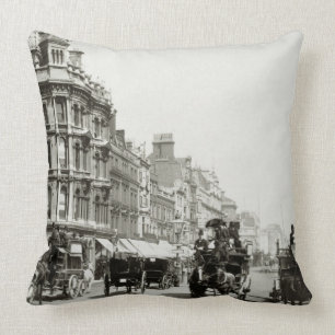 View down Oxford Street, London (b/w photo) Cushion