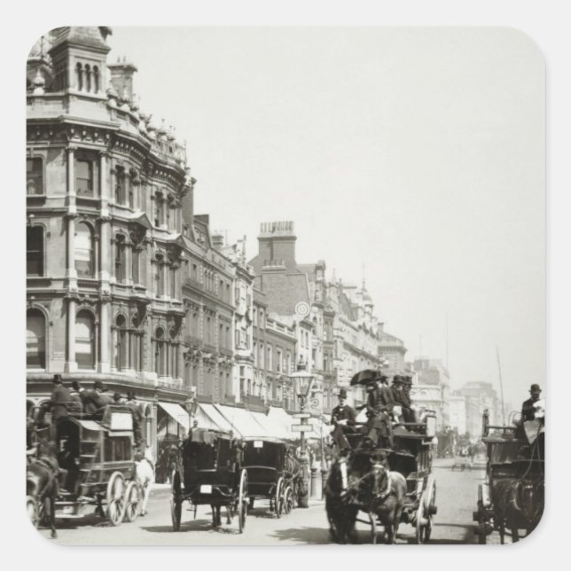 View down Oxford Street, London (b/w photo) Square Sticker (Front)