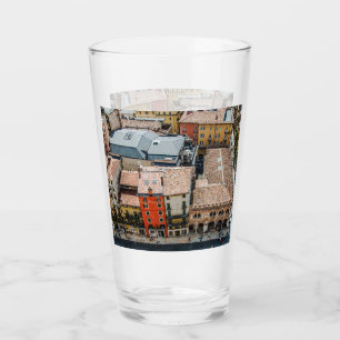 View from above of colorful facades of buildings glass