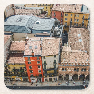 View from above of colorful facades of buildings square paper coaster