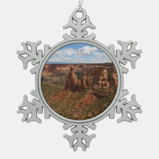 View from Canyon Rim Trail at Colorado Monument Snowflake Pewter Christmas Ornament