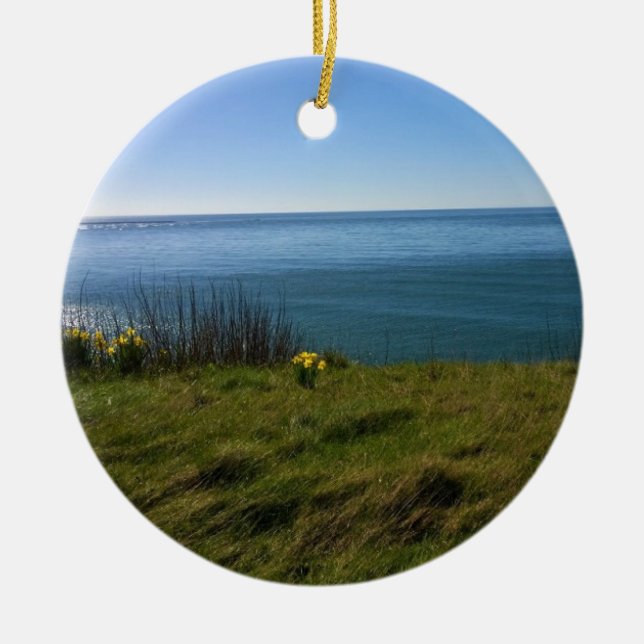 View from Cape Disappointment Lighthouse, WA Ceramic Tree Decoration (Front)