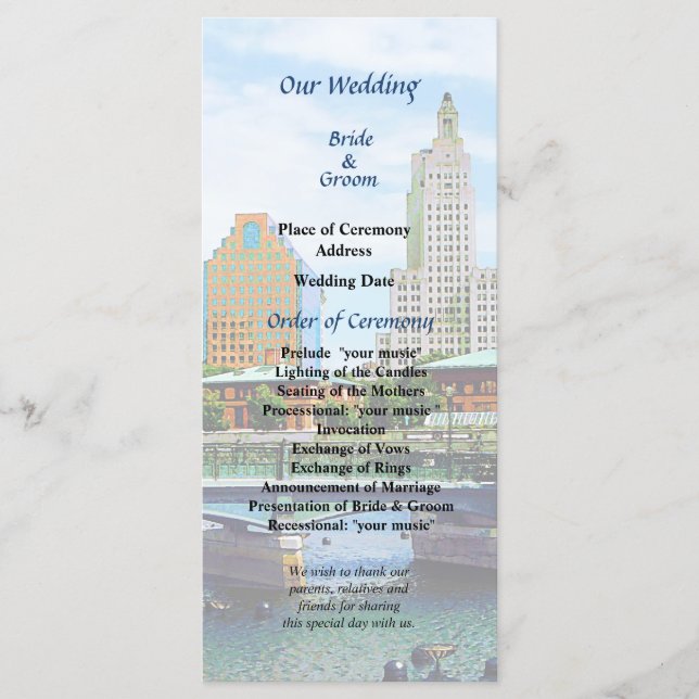 View From Waterplace Park Wedding Program Programme (Front)