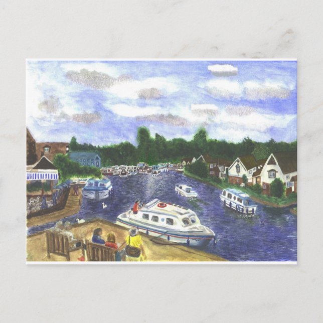 View from Wroxham Bridge Norfolk Broads Postcard (Front)