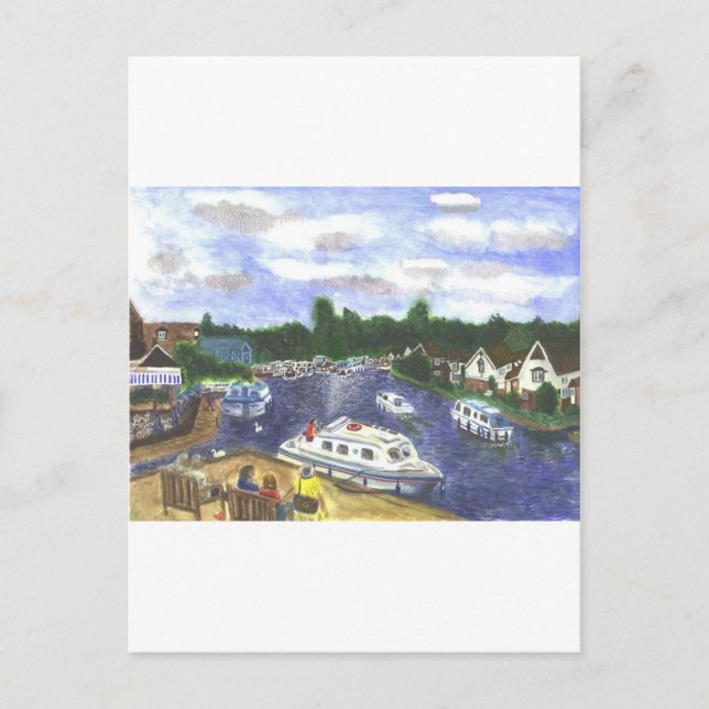 View from Wroxham Bridge Norfolk Broads Postcard (Front)