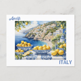 View Italian Amalfi Coast blue white tiles lemons  Postcard