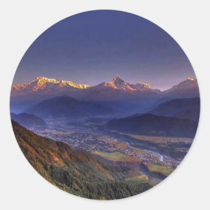 View Landscape  : HIMALAYA POKHARA NEPAL Classic Round Sticker