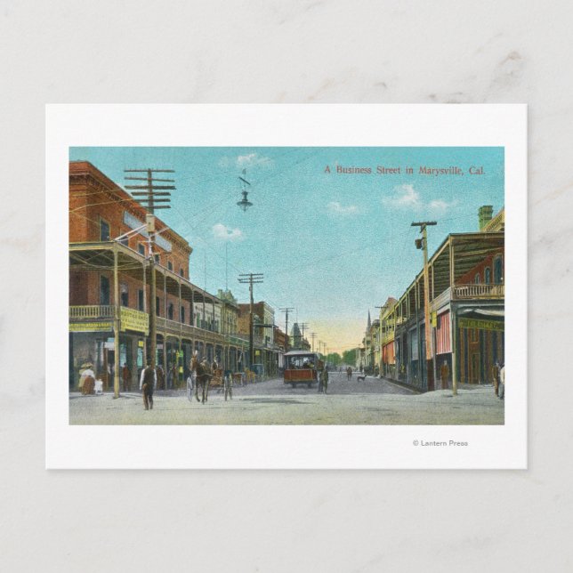 View of a Business StreetMarysville, CA Postcard (Front)