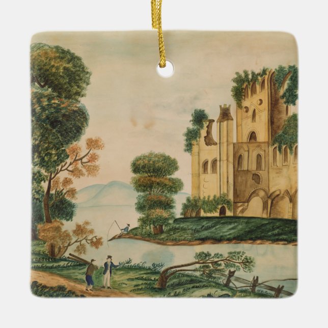 View of a Castle Ceramic Tree Decoration (Front)