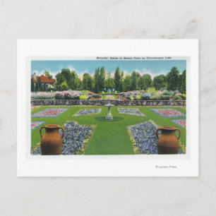 View of a Chautauqua Lake Estate Gardens Postcard