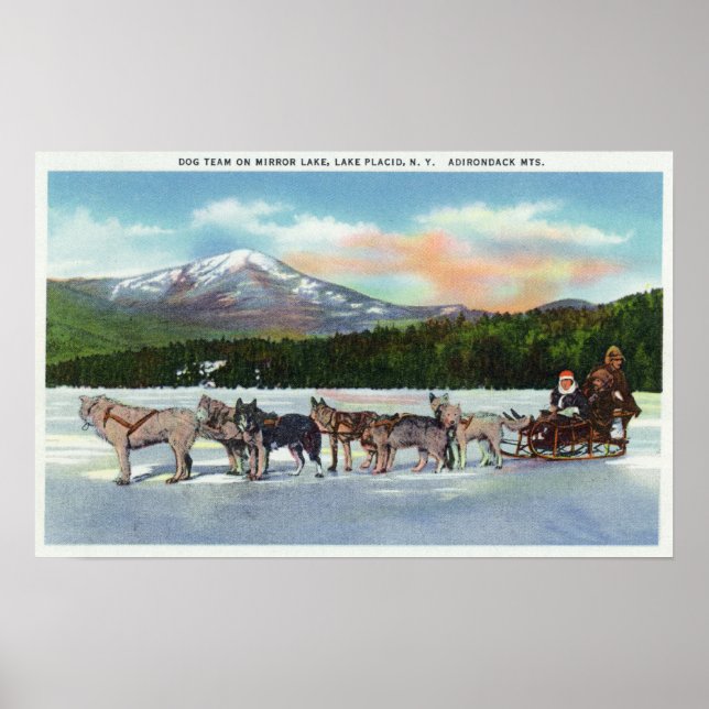 View of a Dogsled Team on Mirror Lake Poster (Front)