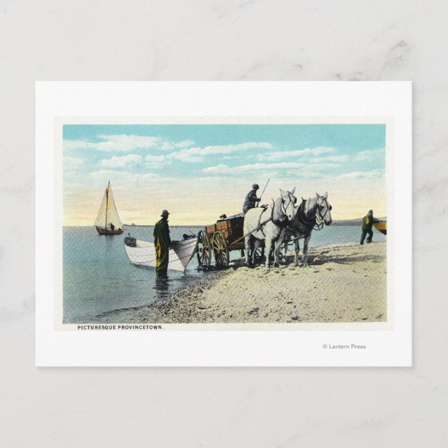 View of a Horse Cart Pulling in a Boat Postcard (Front)