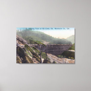 View of A Logging Train over Elk Creek Bridge Canvas Print