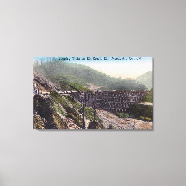 View of A Logging Train over Elk Creek Bridge Canvas Print (Front)