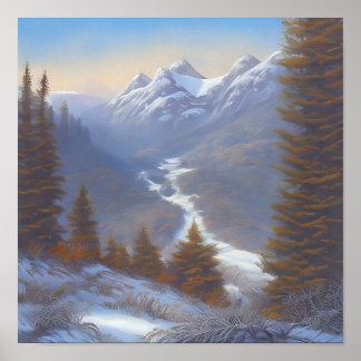 View of a Snowy Mountaintop Poster