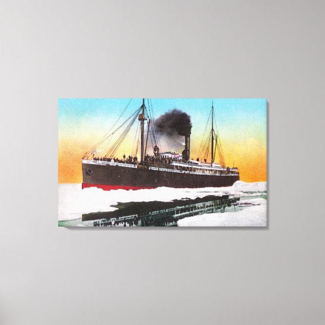 View of a Steamer in an Ice Jam Canvas Print (Front)