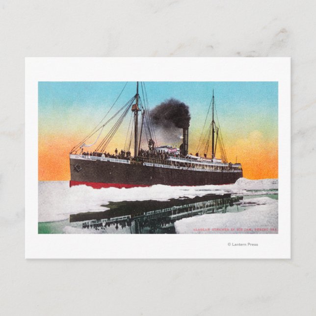 View of a Steamer in an Ice Jam Postcard (Front)