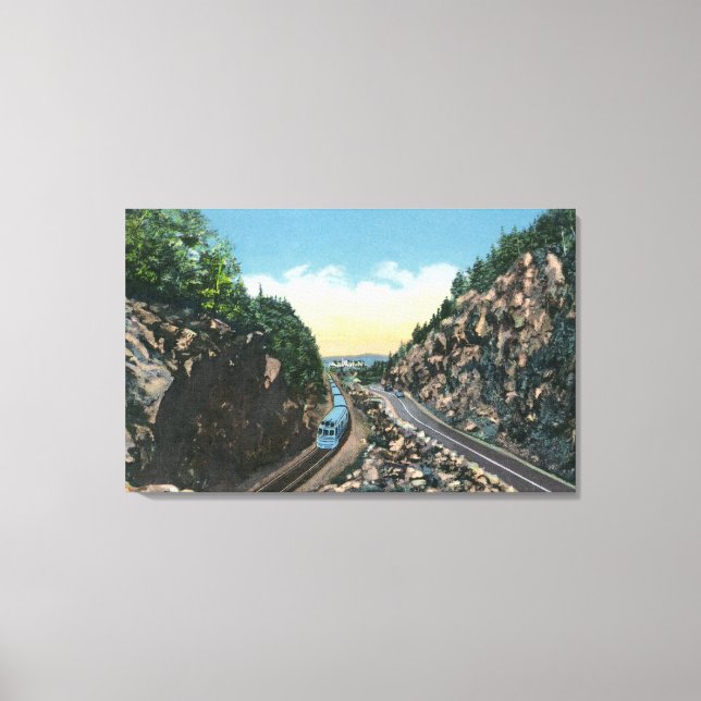 View of a Train Alongside the Highway Canvas Print (Front)