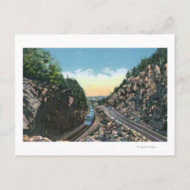 View of a Train Alongside the Highway Postcard (Front)