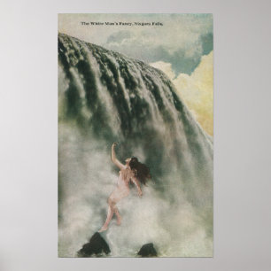 View of a Woman in the Falls Poster