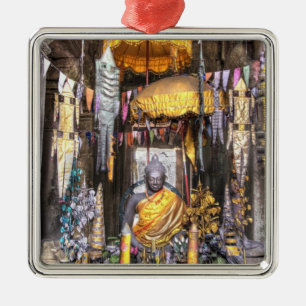View of altar area inside Buddhist temple, Metal Tree Decoration