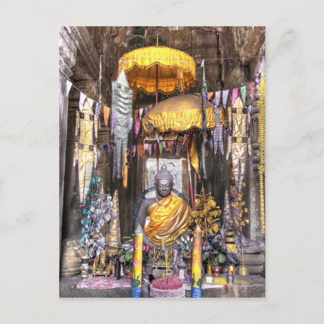 View of altar area inside Buddhist temple, Postcard (Front)