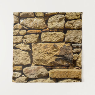 View of an old wall with yellow stonesabstract, ag tapestry