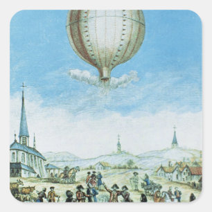 View of Annonay in Vivarais and the first flight o Square Sticker