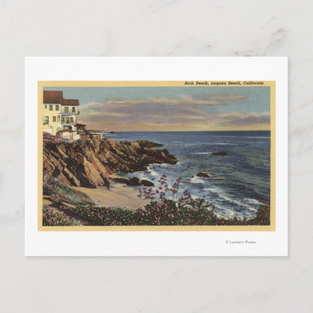 View of Arch Beach with Flowers Postcard (Front)