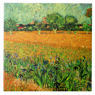 View of Arles with Irises in Foreground, Tile
