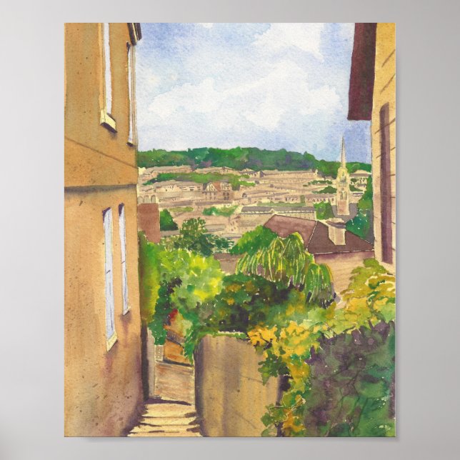 View of Bath II Watercolor Print (Front)