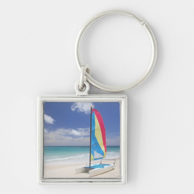 View Of Beach With Sailboat Key Ring (Front)