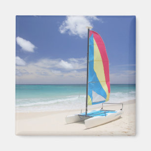 View Of Beach With Sailboat Magnet