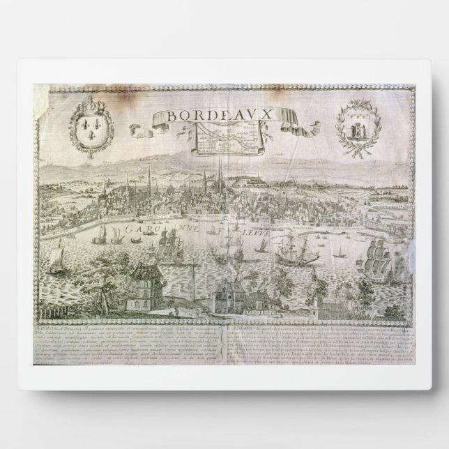 View of Bordeaux and the river Garonne, signed by Plaque (Front)