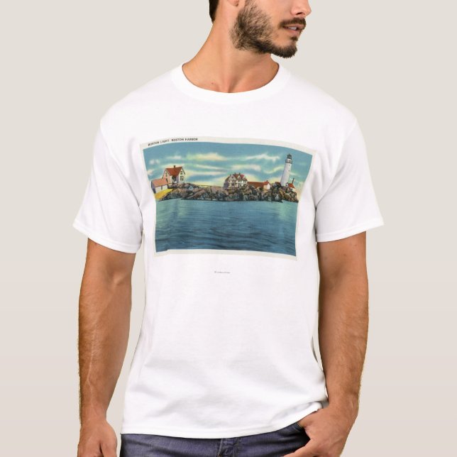 View of Boston Harbour and Boston Lighthouse T-Shirt (Front)