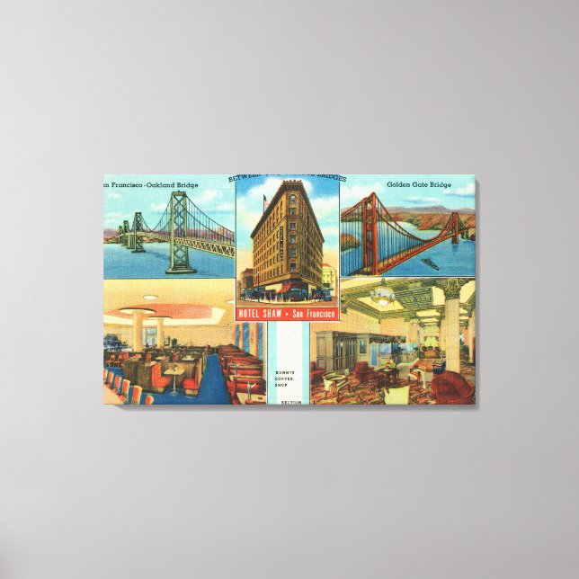 View of Bridges, Interior Scenes of Hotel Shaw Canvas Print (Front)